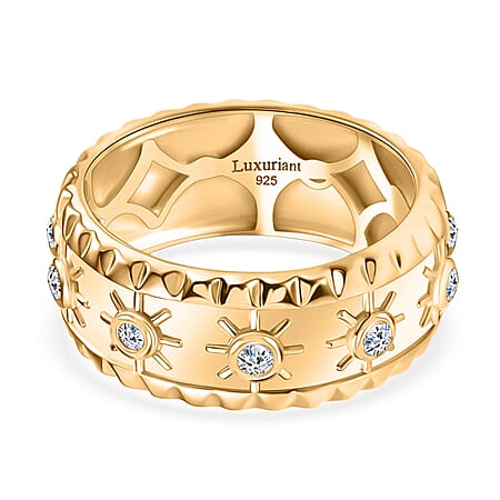 LUXURIANT Lab Grown Diamond Sunshine Band Ring in 18K Vermeil Yellow Gold Plated Sterling Silver