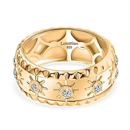 LUXURIANT Lab Grown Diamond Sunshine Band Ring in 18K Vermeil Yellow Gold Plated Sterling Silver