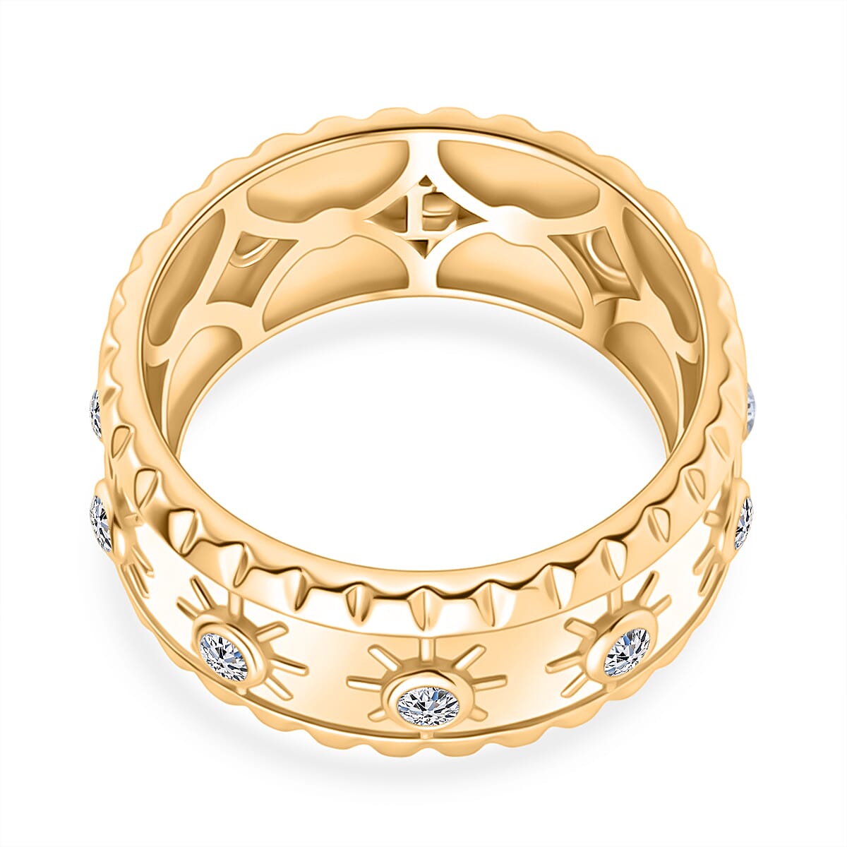 Luxuriant Lab Grown Diamond Band Ring in 18K Vermeil Yellow Gold Plated Sterling Silver 0.26 Ct, Silver Wt. 5.13 Gms.