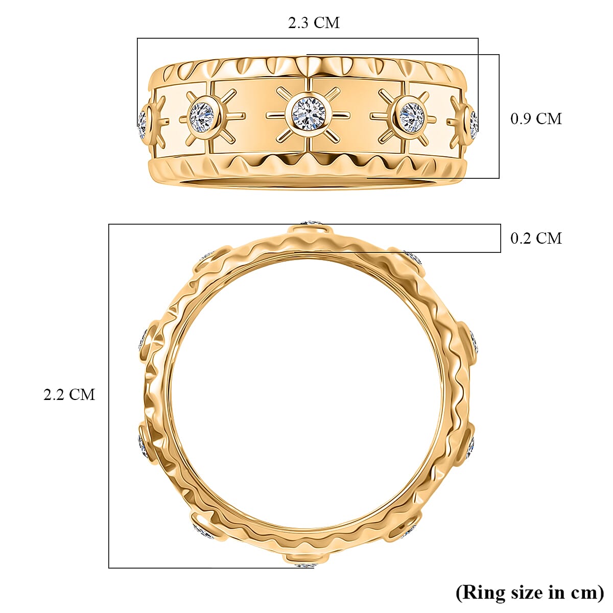Luxuriant Lab Grown Diamond Band Ring in 18K Vermeil Yellow Gold Plated Sterling Silver 0.26 Ct, Silver Wt. 5.13 Gms.
