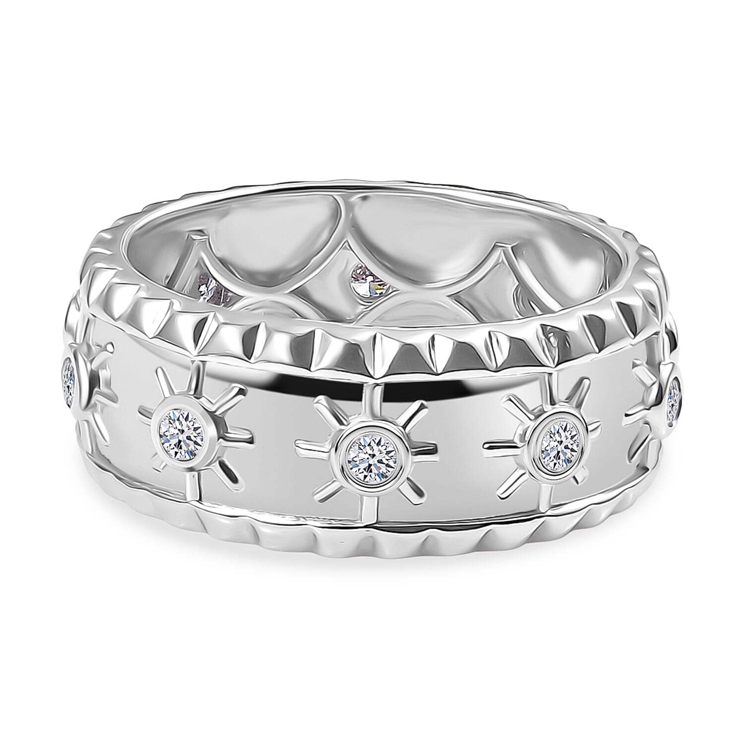Luxuriant Lab Grown Diamond Band Ring in 18K Vermeil Yellow Gold Plated Sterling Silver 0.26 Ct, Silver Wt. 5.13 Gms.