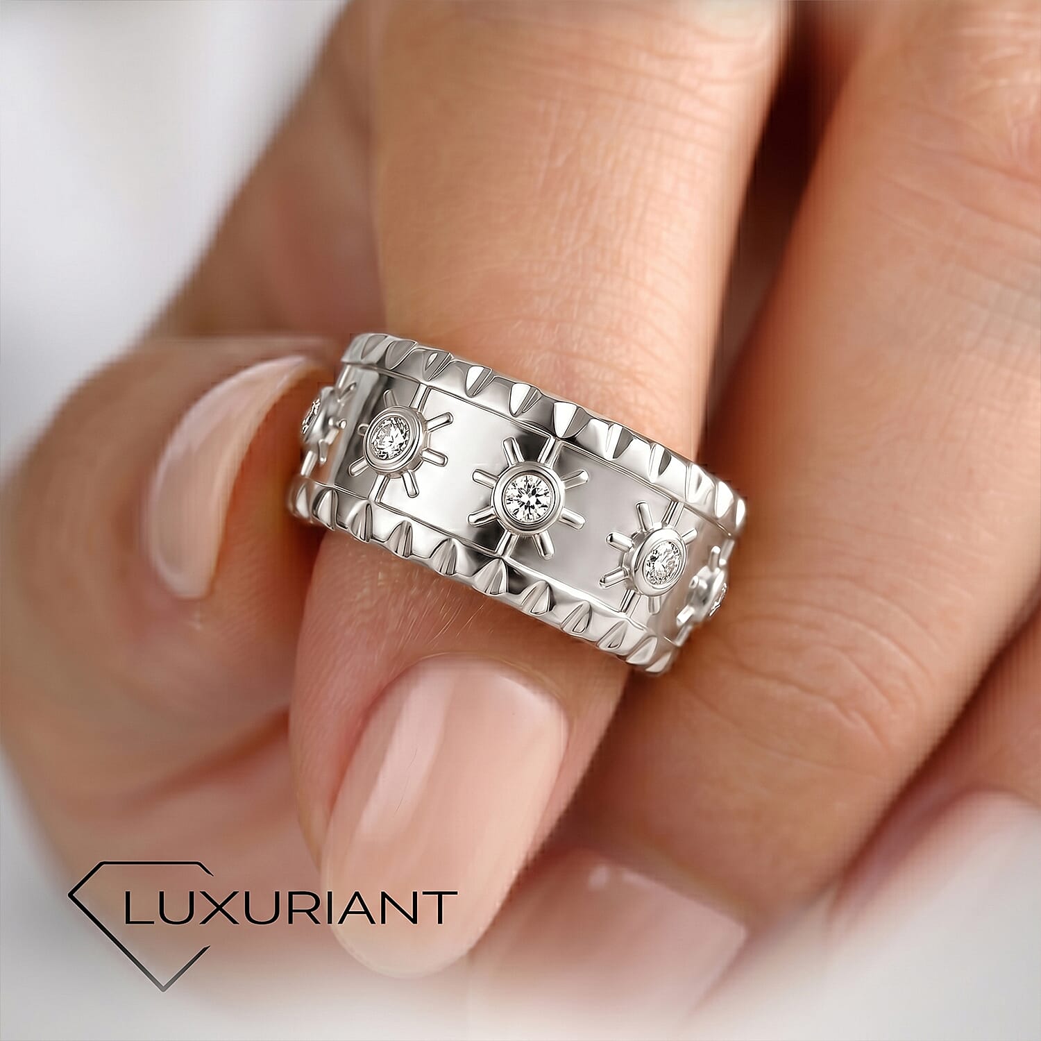 Luxuriant Lab Grown Diamond Band Ring in 18K Vermeil Yellow Gold Plated Sterling Silver 0.26 Ct, Silver Wt. 5.13 Gms.
