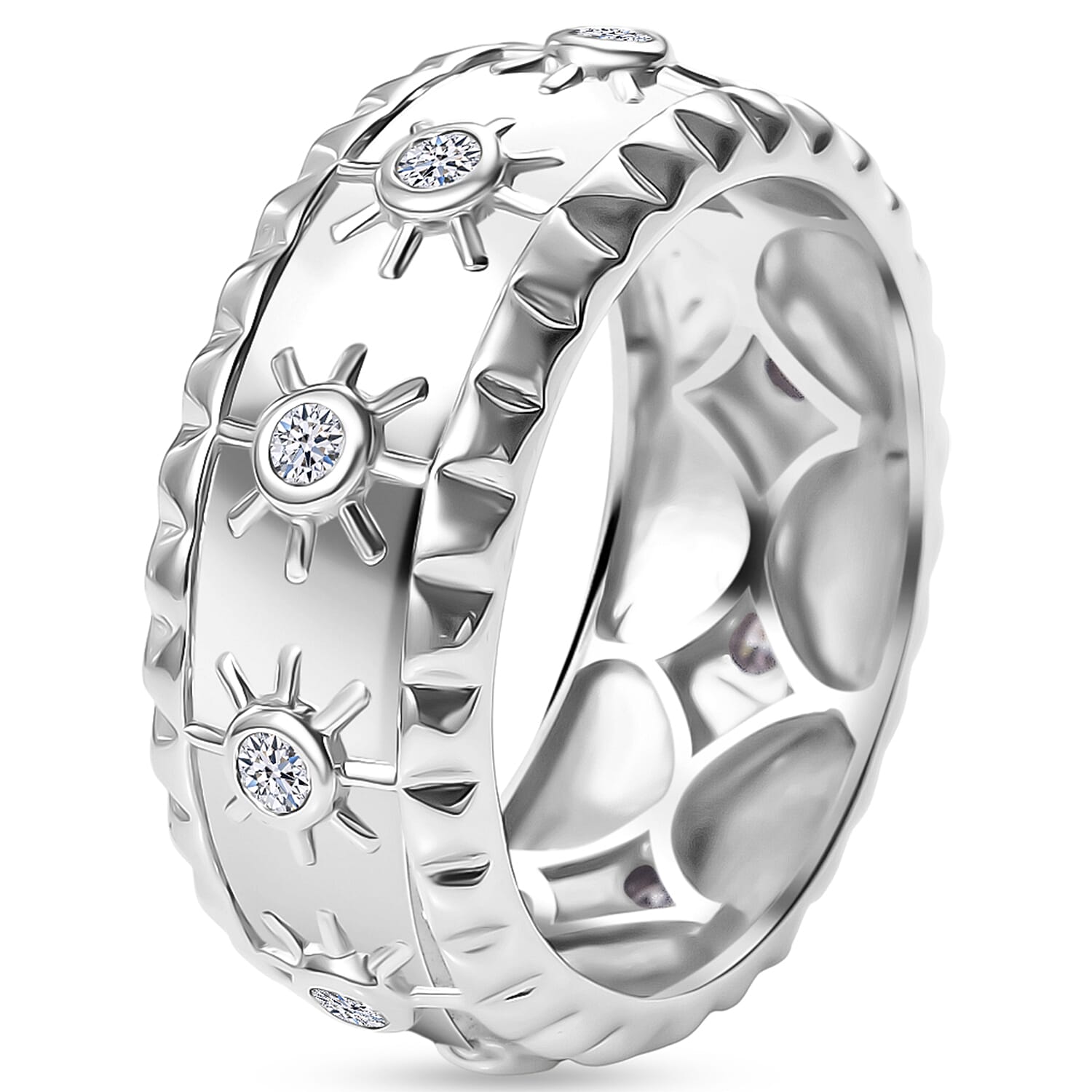 Luxuriant Lab Grown Diamond Band Ring in 18K Vermeil Yellow Gold Plated Sterling Silver 0.26 Ct, Silver Wt. 5.13 Gms.