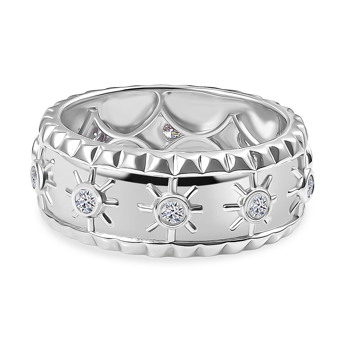 Luxuriant Lab Grown Diamond Band Ring in Rhodium Overlay Sterling Silver 0.26 Ct, Silver Wt. 5 Gms.