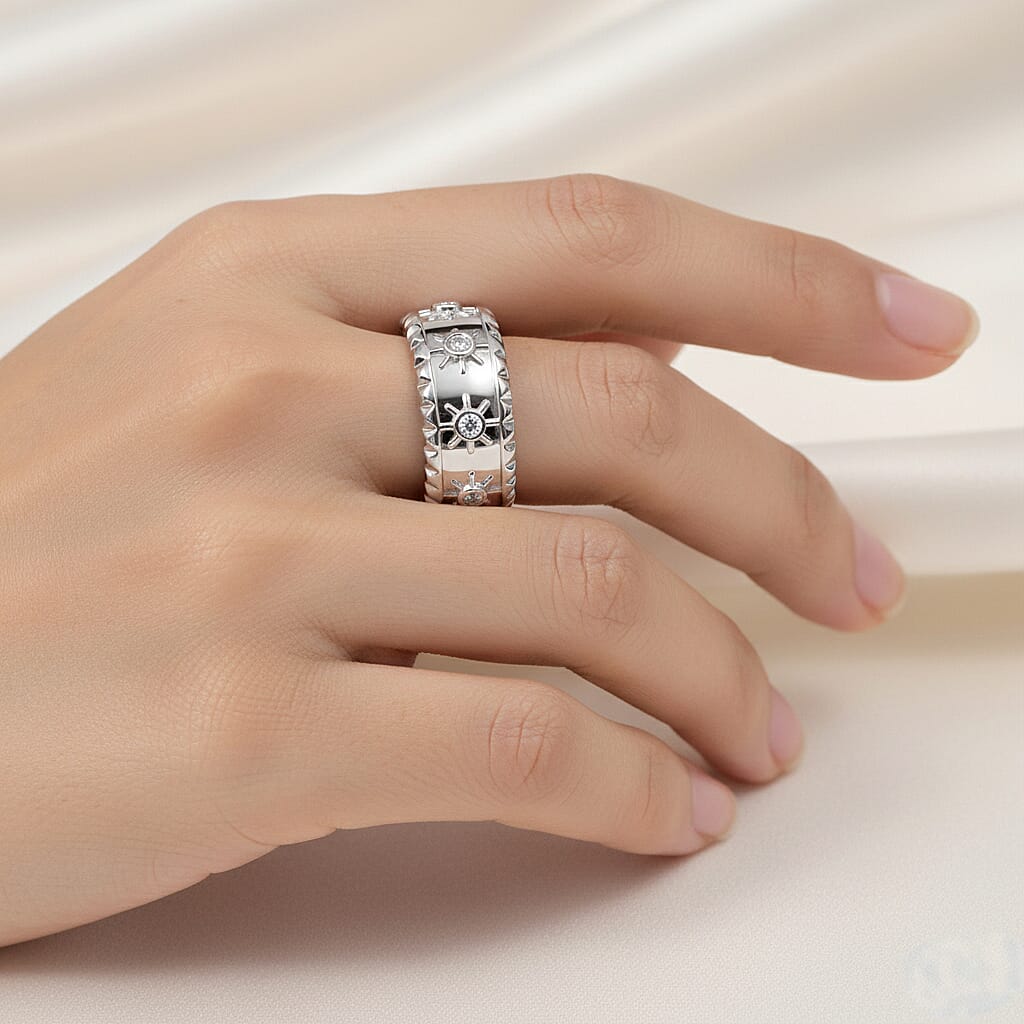 Luxuriant Lab Grown Diamond Band Ring in Rhodium Overlay Sterling Silver 0.26 Ct, Silver Wt. 5 Gms.