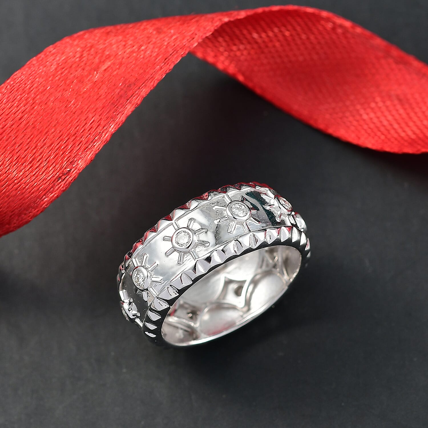 Luxuriant Lab Grown Diamond Band Ring in Rhodium Overlay Sterling Silver 0.26 Ct, Silver Wt. 5 Gms.