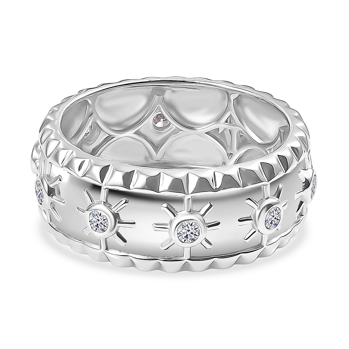 Luxuriant Lab Grown Diamond Band Ring in Rhodium Overlay Sterling Silver 0.26 Ct, Silver Wt. 5 Gms.