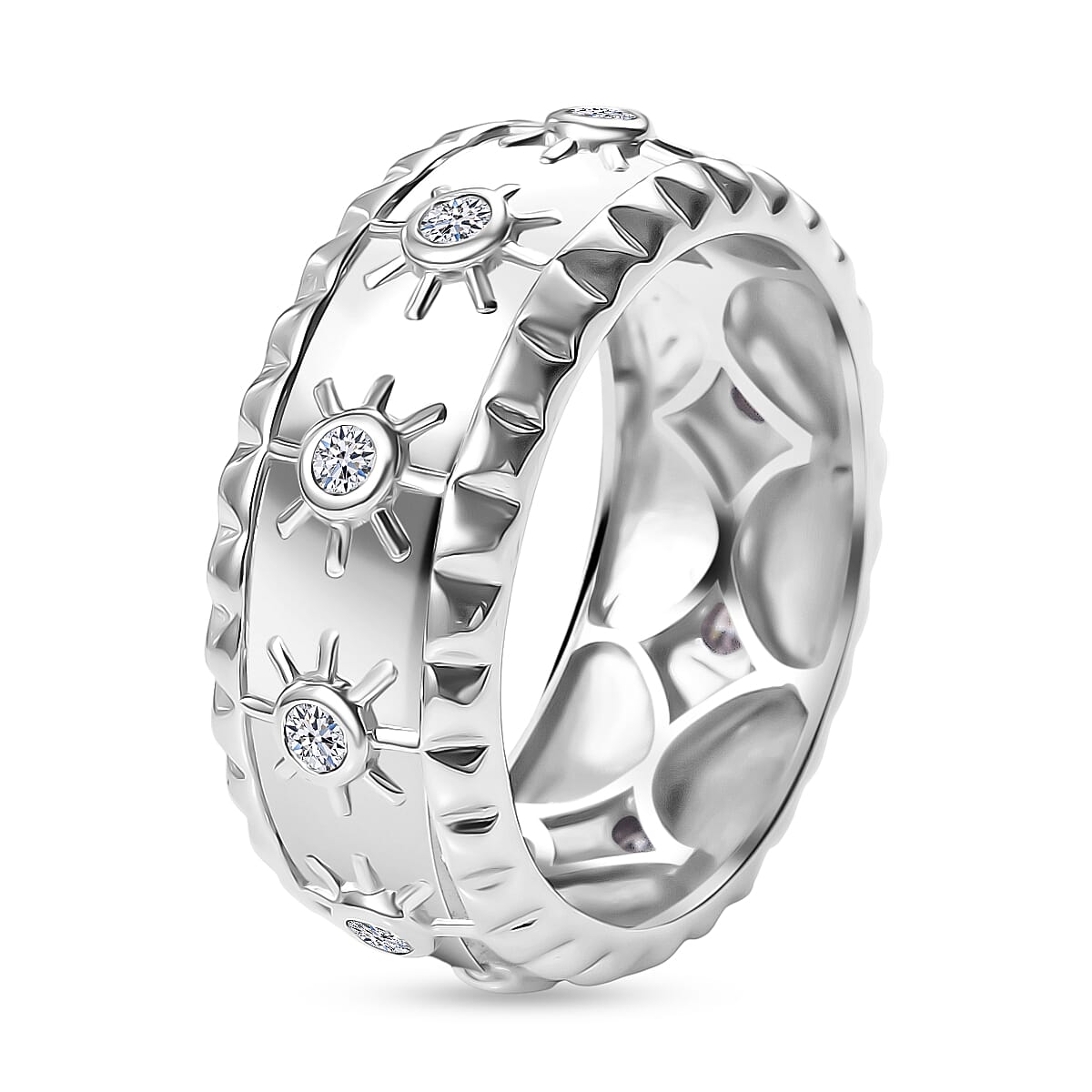 Luxuriant Lab Grown Diamond Band Ring in Rhodium Overlay Sterling Silver 0.26 Ct, Silver Wt. 5 Gms.