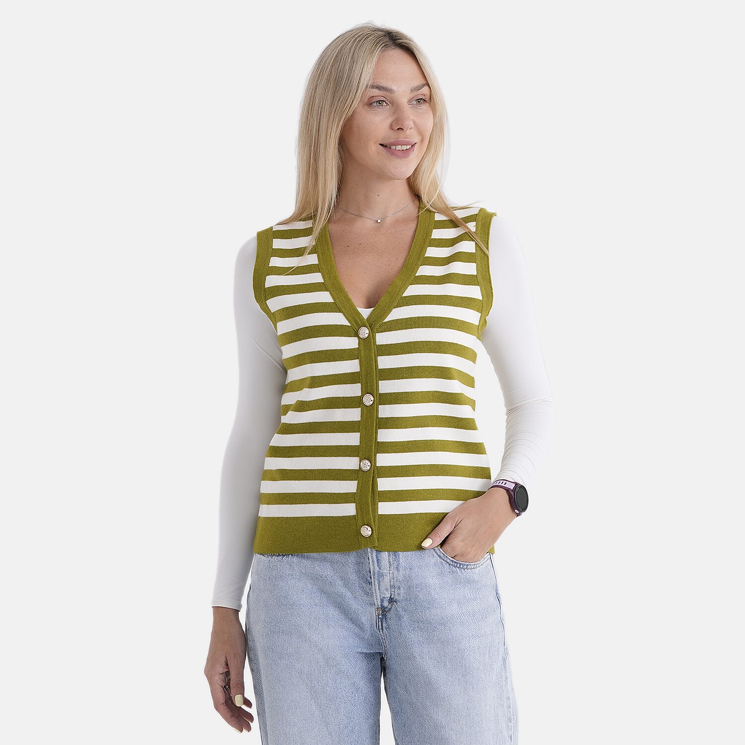 & Maisi Acrylic Stripe Vest/Waistcoat