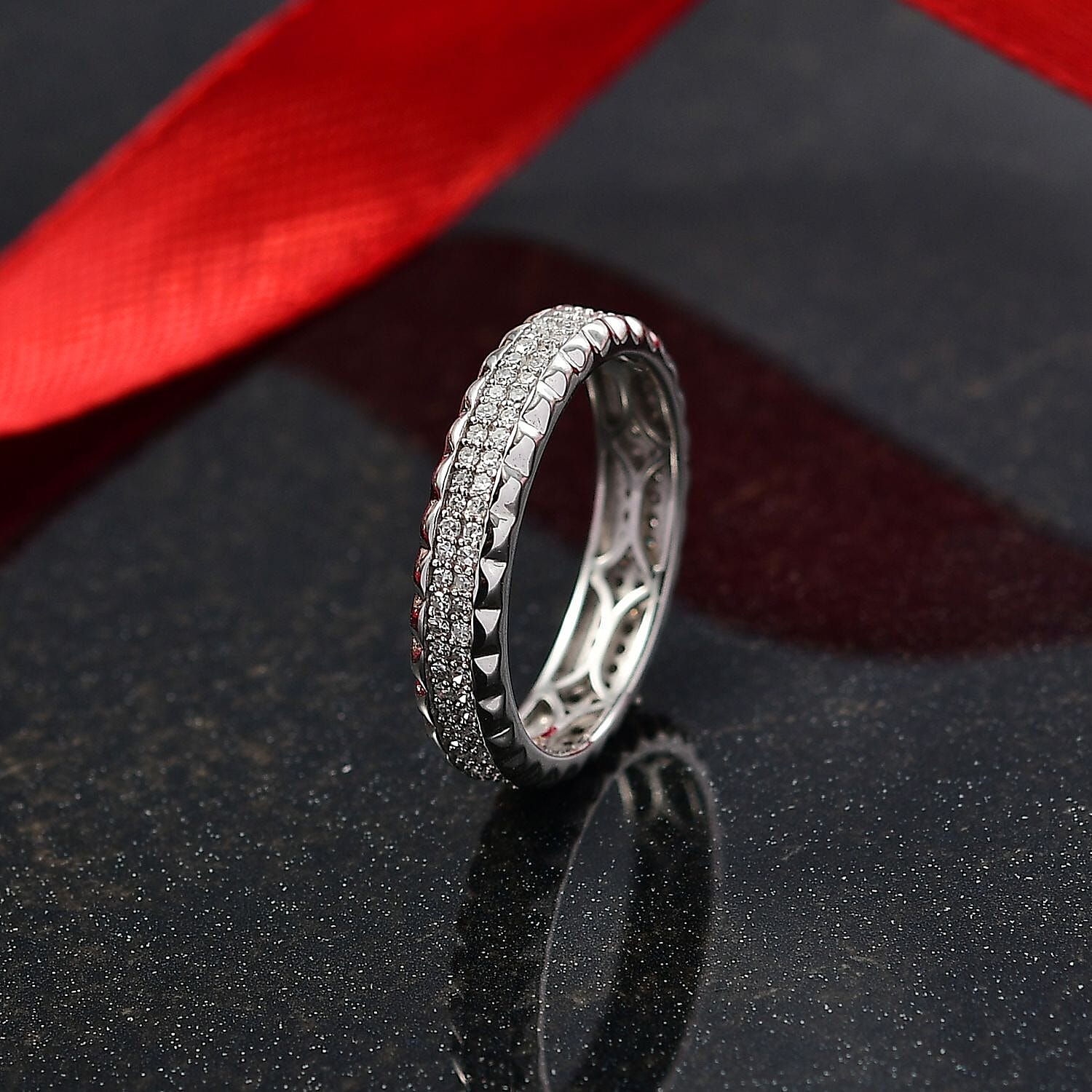 Luxuriant Lab Grown Diamond Band Ring in Sterling Silver