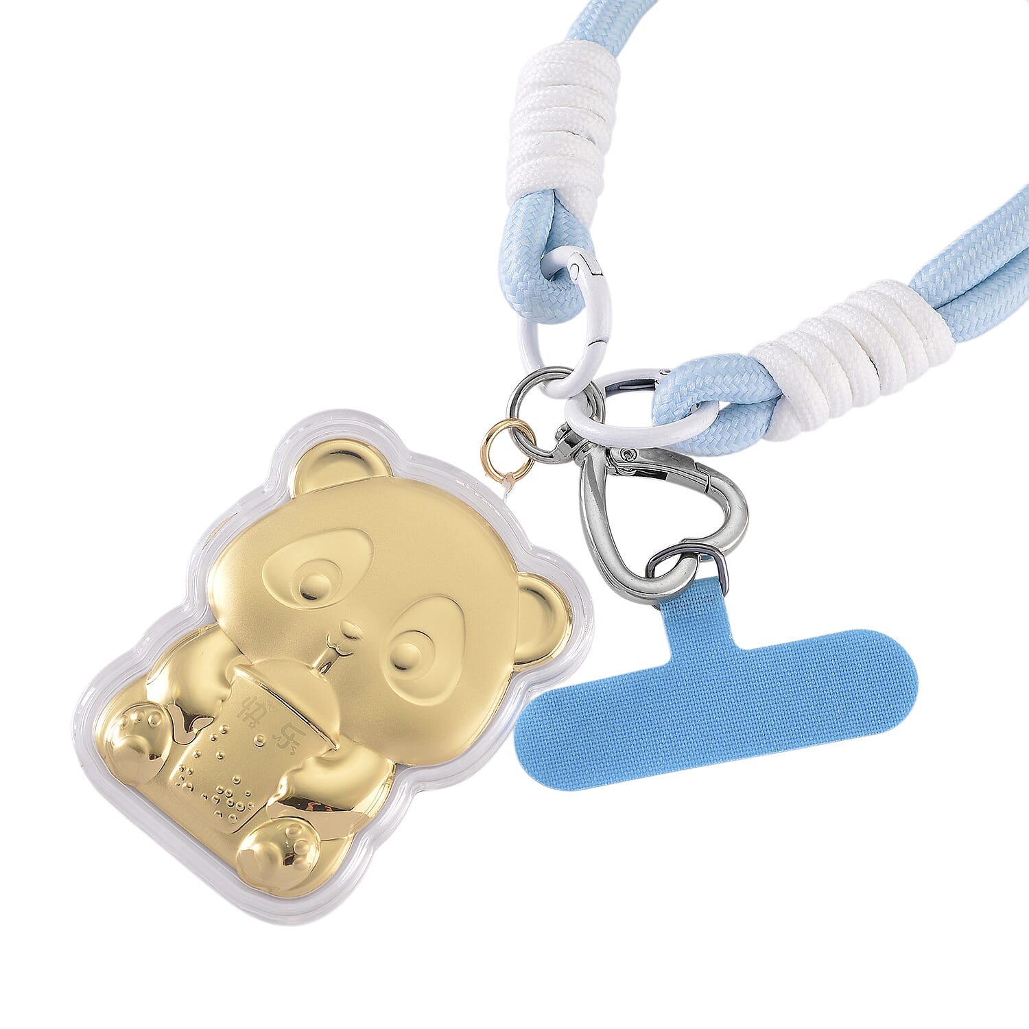 24K Yellow Gold Panda Key Chain with Blue & White Rope