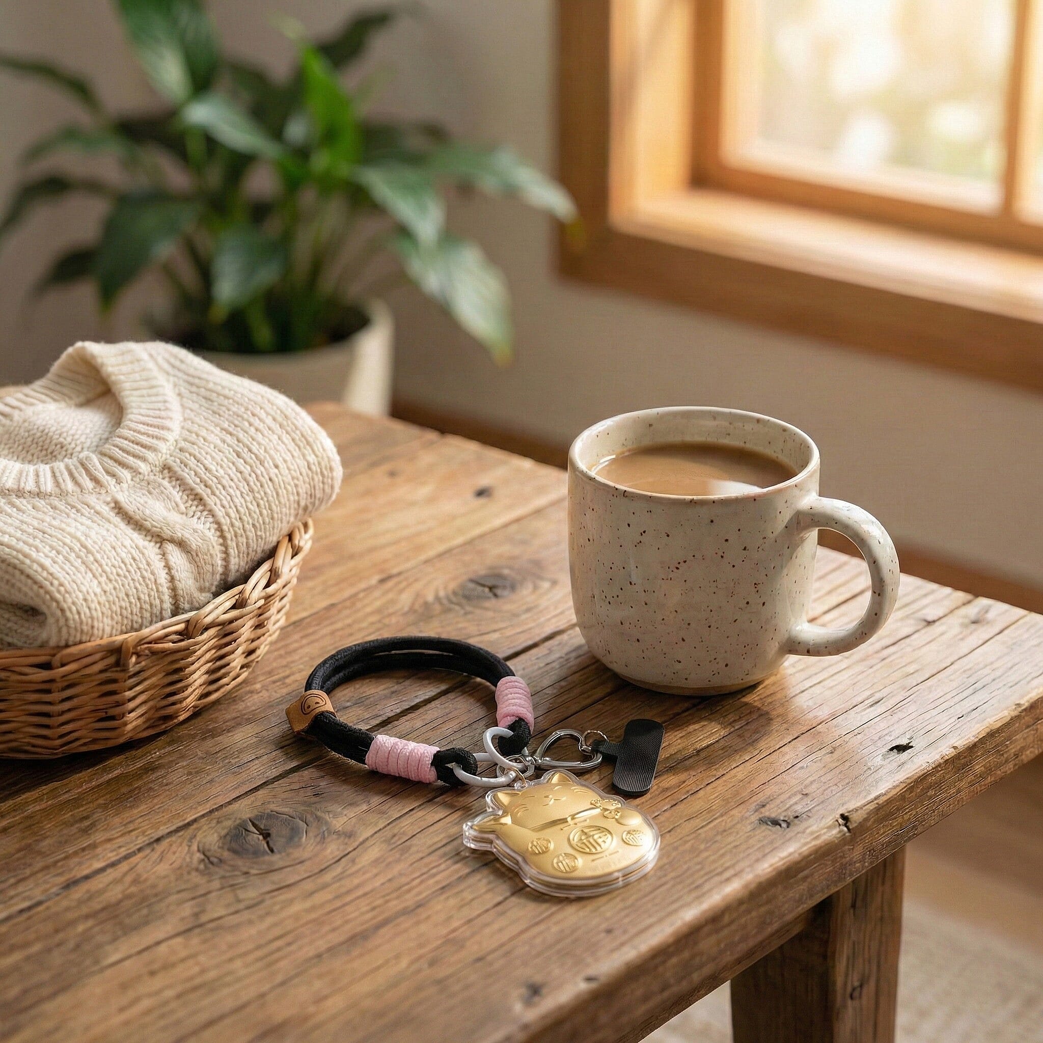 24K Yellow Gold Cat Black Keychain
