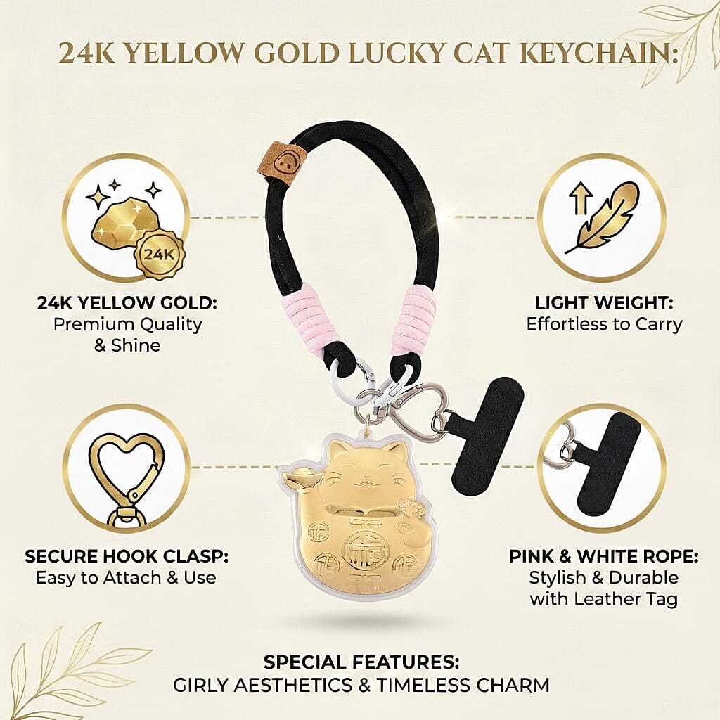 24K Yellow Gold Cat Black Keychain
