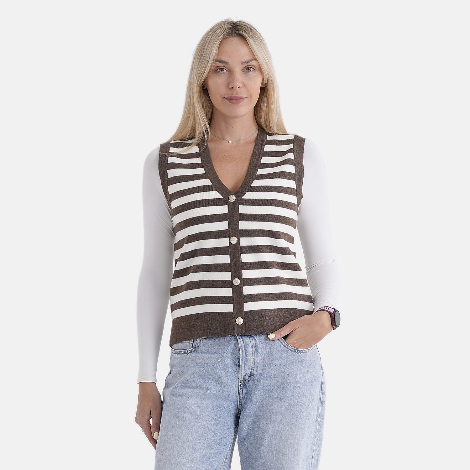 & Maisi Acrylic Stripe Vest/Waistcoat