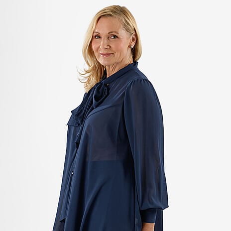 Closeout Deal- Marina Kaneva Bowtie Blouse (Size 12) - Navy