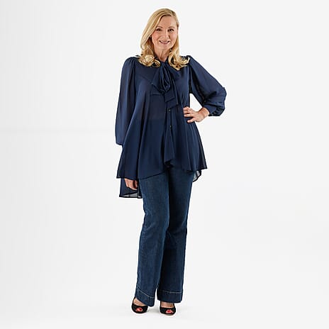 Closeout Deal- Marina Kaneva Bowtie Blouse (Size 16) - Navy