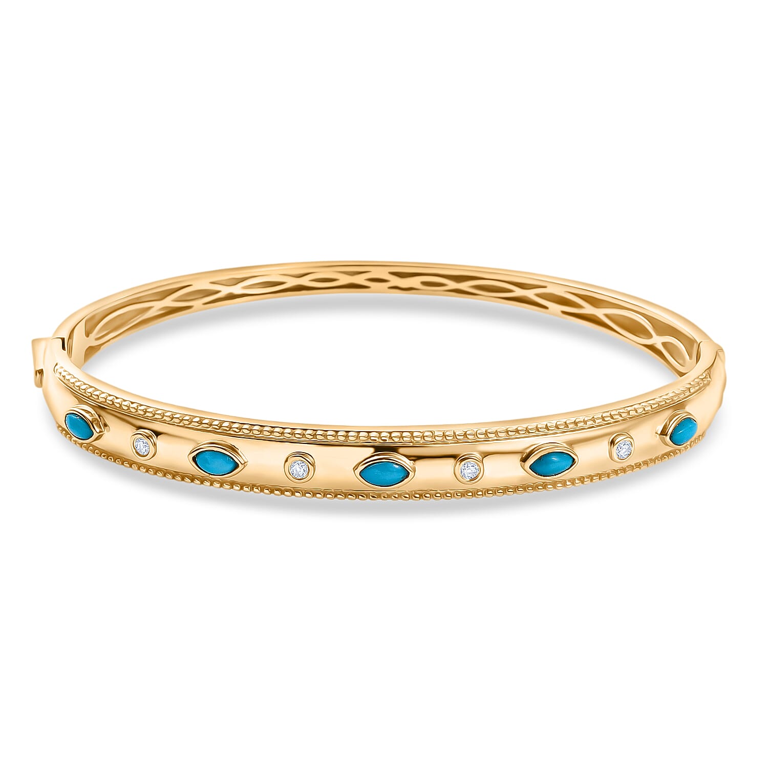 ONE TIME DEAL - EverTrue Sleeping Beauty Turquoise & Natural White Zircon Bangle (Size - 7.5)
