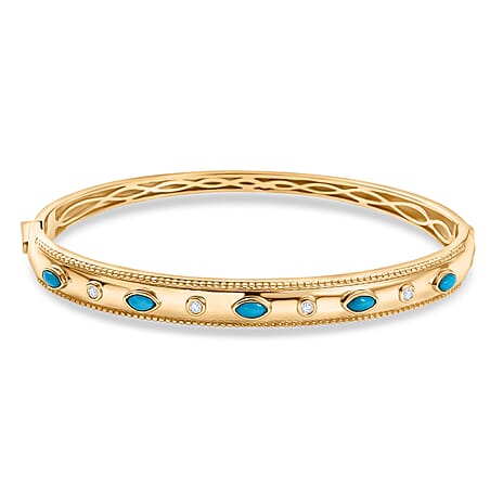 ONE TIME DEAL - EverTrue Sleeping Beauty Turquoise & Natural White Zircon Bangle (Size - 7.5)