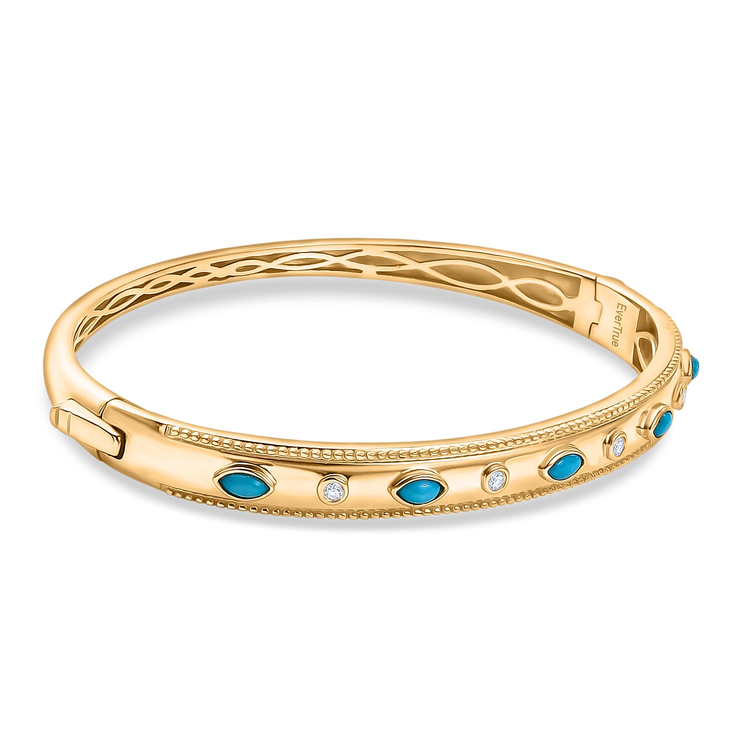 ONE TIME DEAL - EverTrue Sleeping Beauty Turquoise & Natural White Zircon Bangle (Size - 7.5)
