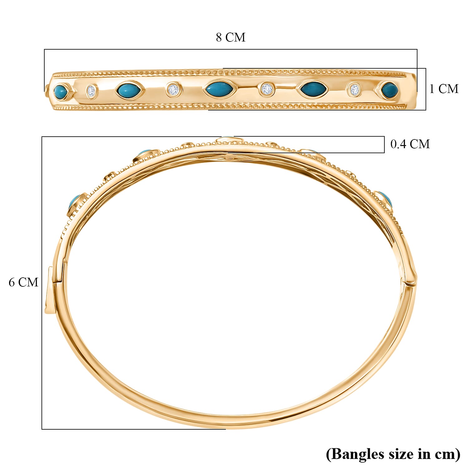 ONE TIME DEAL - EverTrue Sleeping Beauty Turquoise & Natural White Zircon Bangle (Size - 7.5)