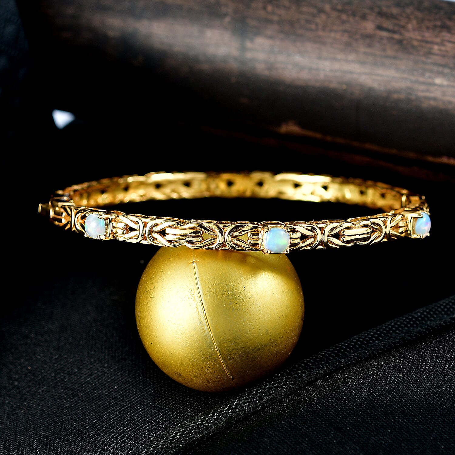 Byzantine Bangle Ethiopian Opal  (Size - 7.5) in Yellow Gold Tone