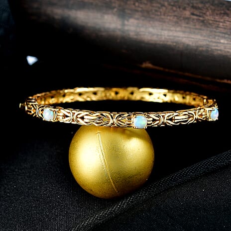 Byzantine Bangle Ethiopian Opal  (Size - 7.5) in Yellow Gold Tone