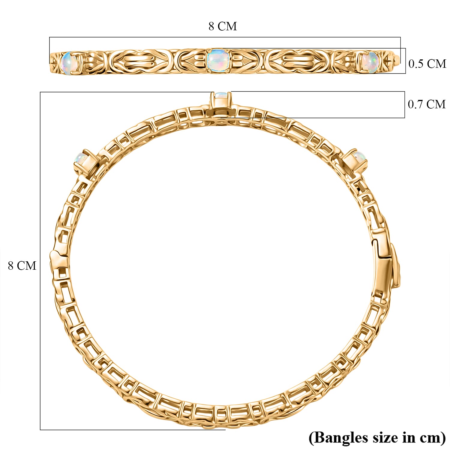 Byzantine Bangle Ethiopian Opal  (Size - 7.5) in Yellow Gold Tone