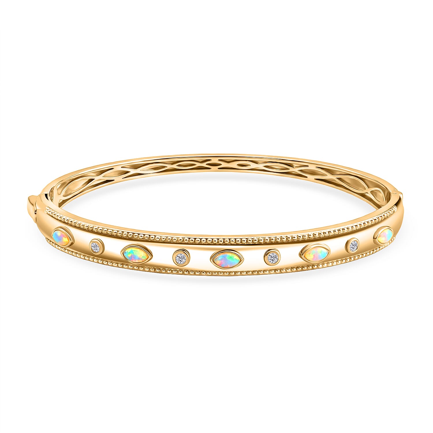 ONE TIME DEAL - EverTrue Natural Ethiopian Opal & Natural  White Zircon Bangle (Size - 7.5)