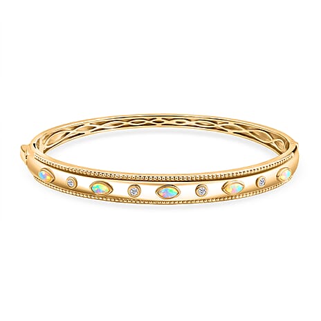 ONE TIME DEAL - EverTrue Natural Ethiopian Opal & Natural  White Zircon Bangle (Size - 7.5)