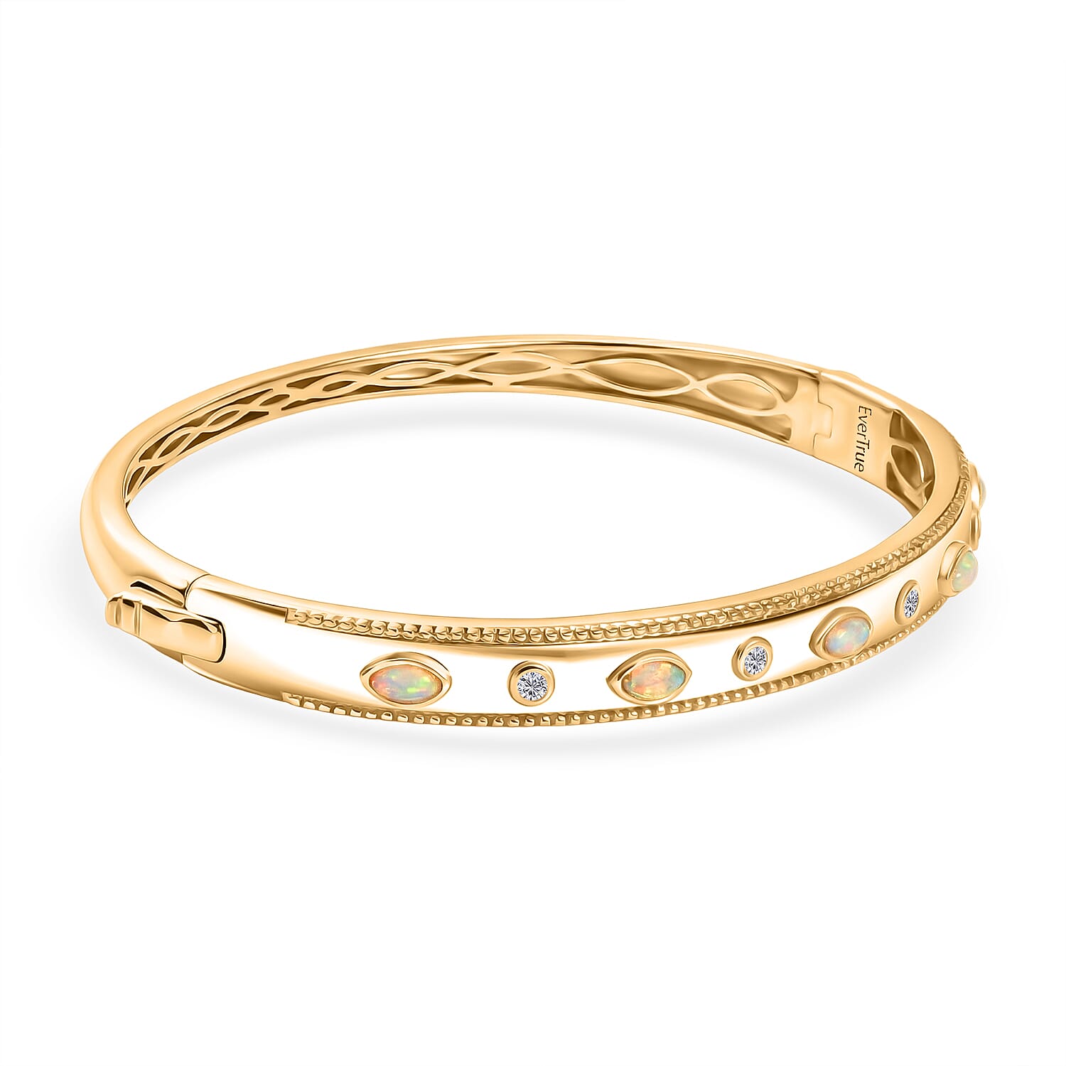ONE TIME DEAL - EverTrue Natural Ethiopian Opal & Natural  White Zircon Bangle (Size - 7.5)