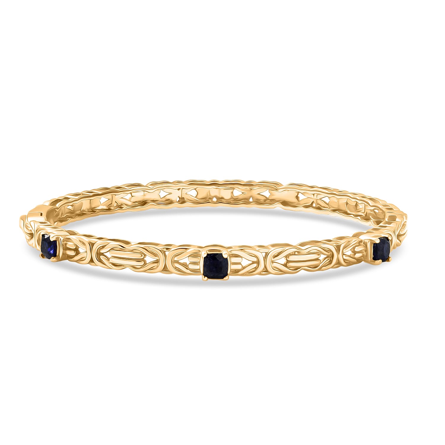 Byzantine Bangle  Masoala Blue Sapphire (Size-7.5) in Yellow Gold Tone