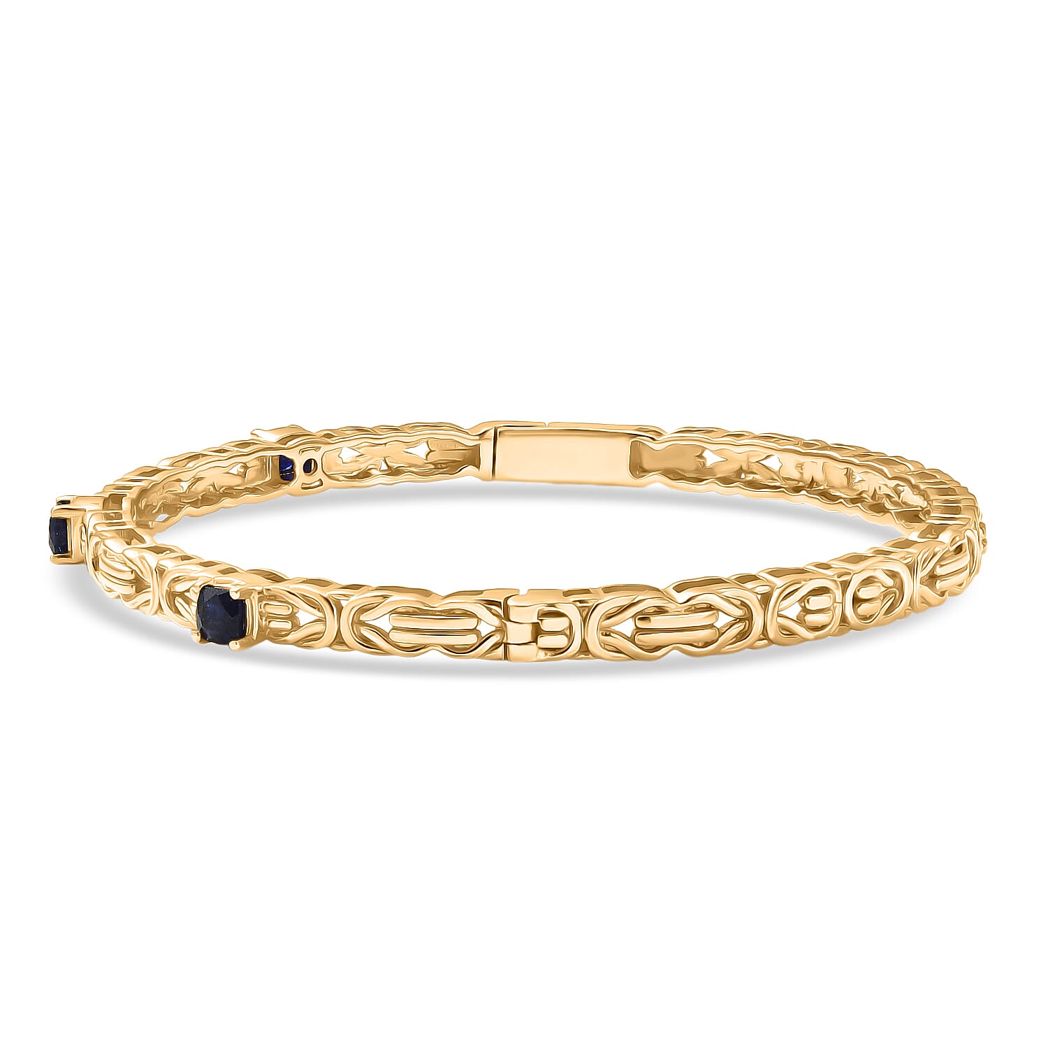 Byzantine Bangle  Masoala Blue Sapphire (Size-7.5) in Yellow Gold Tone