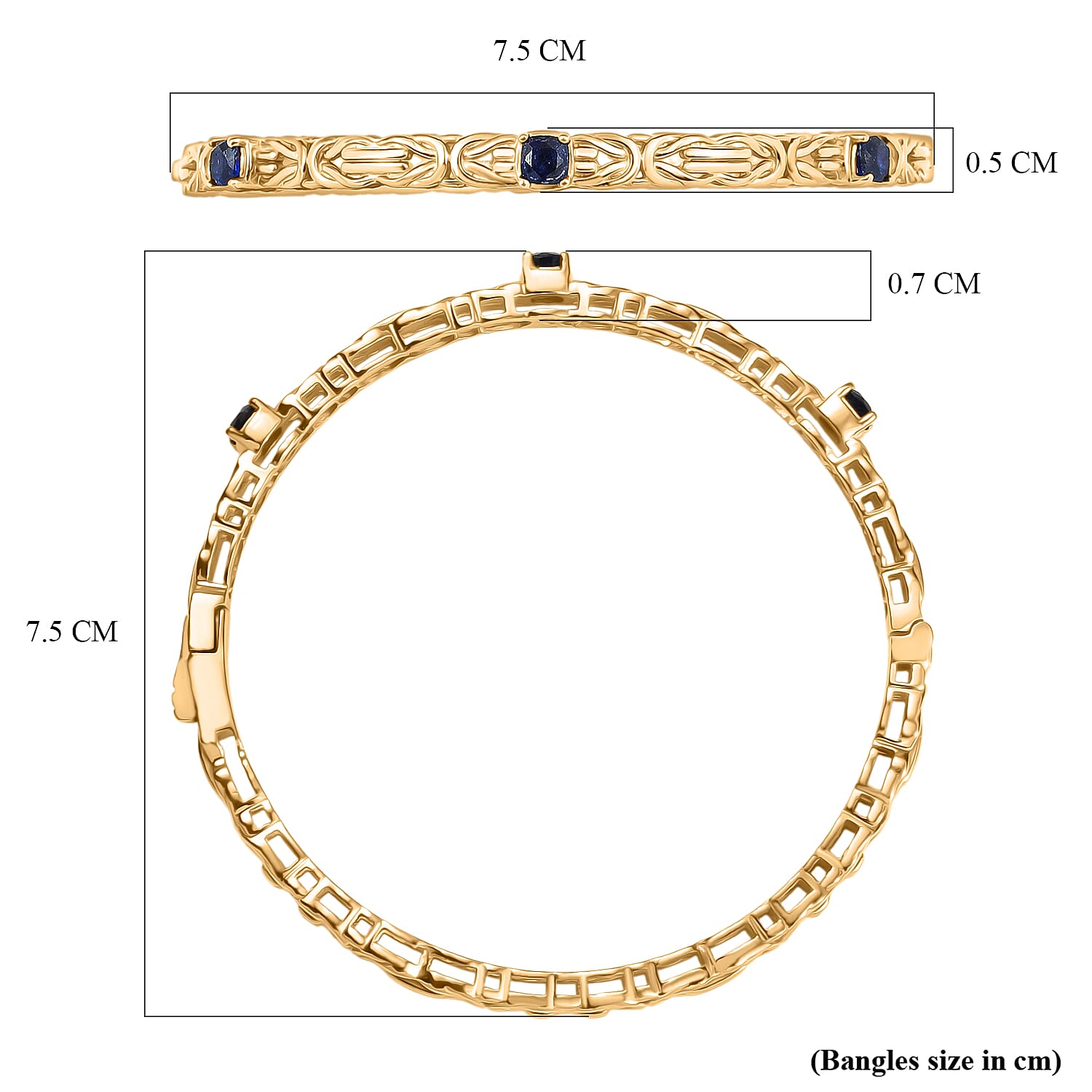 Byzantine Bangle  Masoala Blue Sapphire (Size-7.5) in Yellow Gold Tone