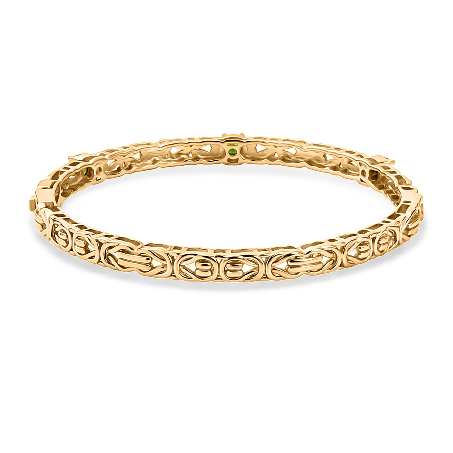 Byzantine Bangle Natural Chrome Diopside  (Size-7.5) in Yellow Gold Tone