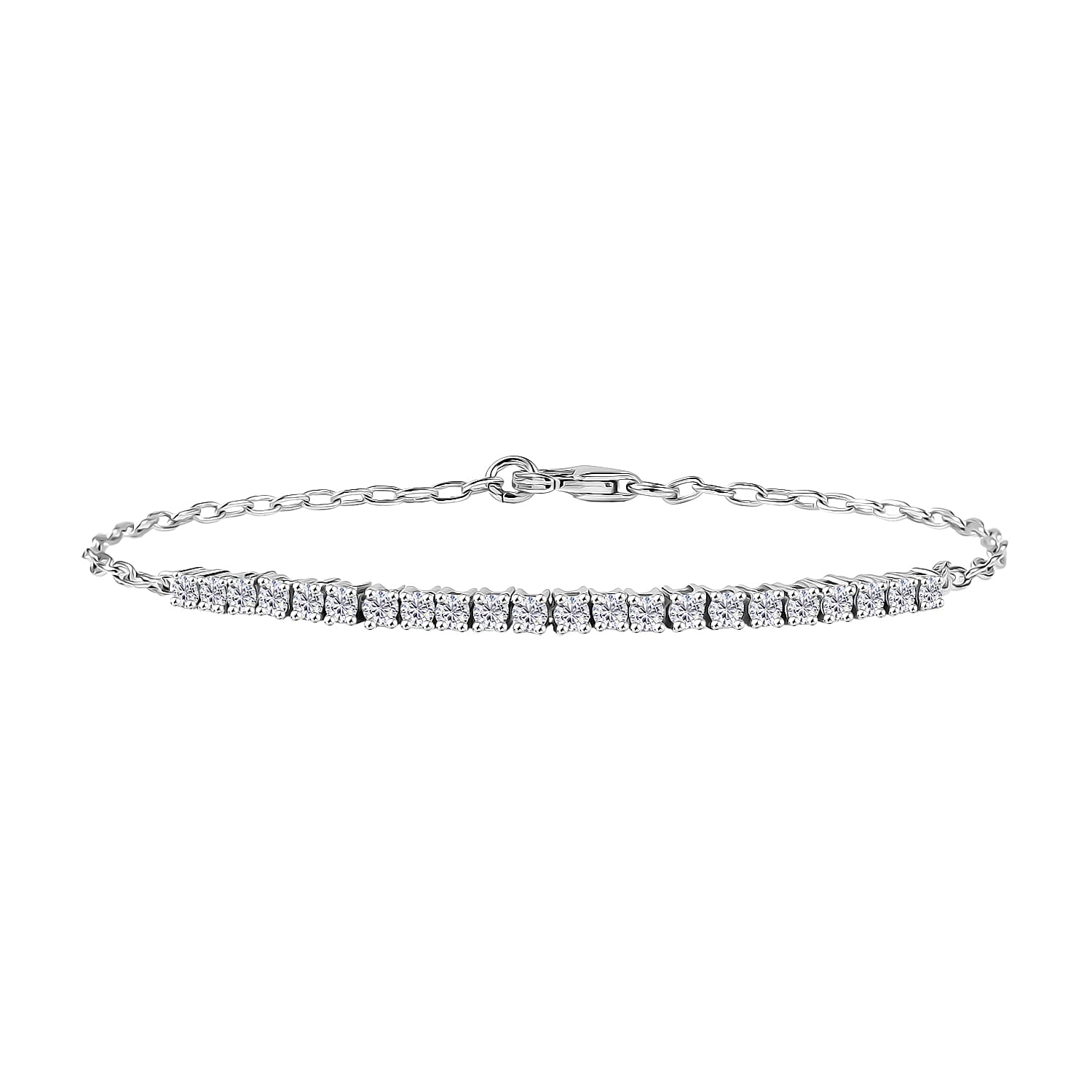 Luxuriant Lab Grown Diamond (SI-GH) Chain Bracelet (Size 7.5) in Rhodium Overlay Sterling Silver 1.00 Ct.