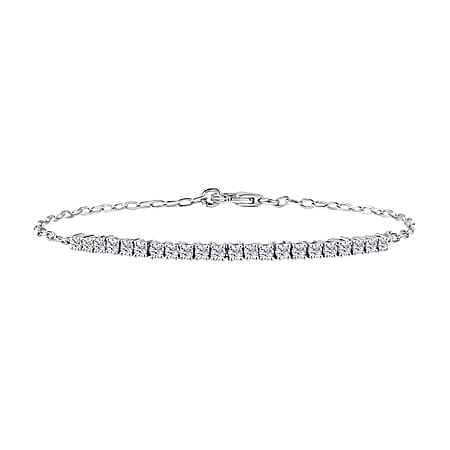 LUXURIANT 1 Ct. Lab Grown Diamond Tennis Chain Bracelet (Size - 7.5) with Lobster Clasp in Rhodium Overlay Sterling Silver (SI/GH)