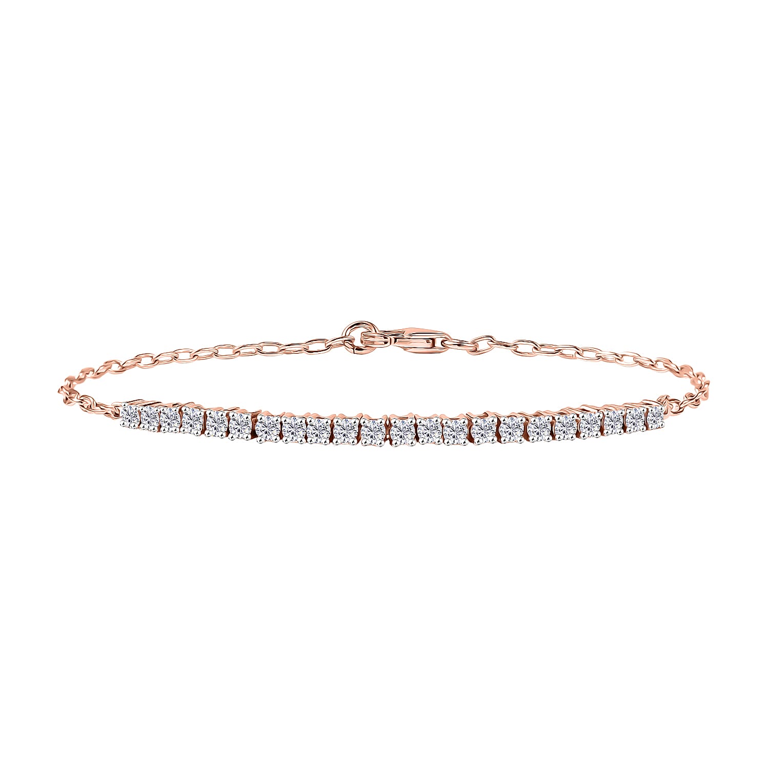Luxuriant Lab Grown Diamond (SI-GH) Chain Bracelet (Size - 7.5) in 18K Vermeil Rose Gold Plated Sterling Silver 1.00 Ct.