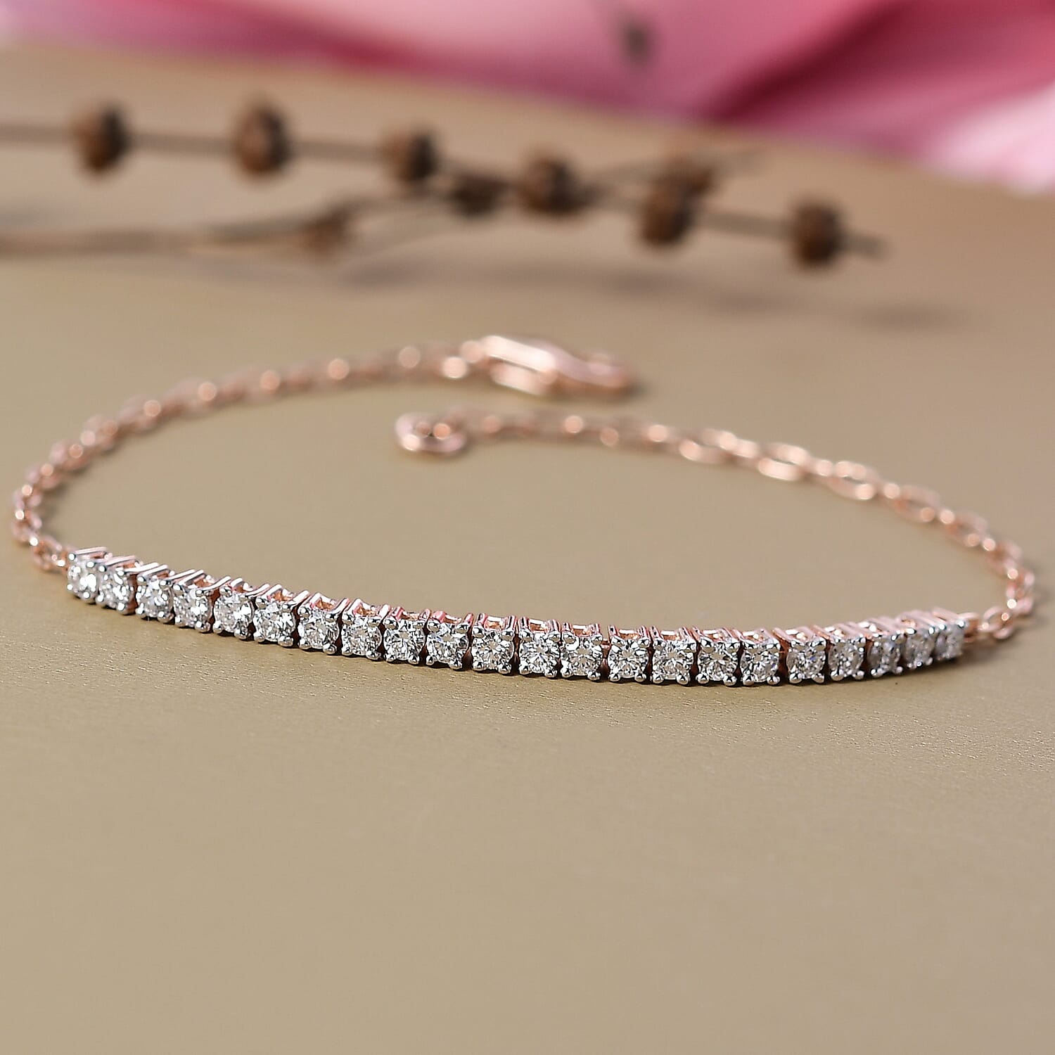 Luxuriant Lab Grown Diamond (SI-GH) Chain Bracelet (Size - 7.5) in 18K Vermeil Rose Gold Plated Sterling Silver 1.00 Ct.