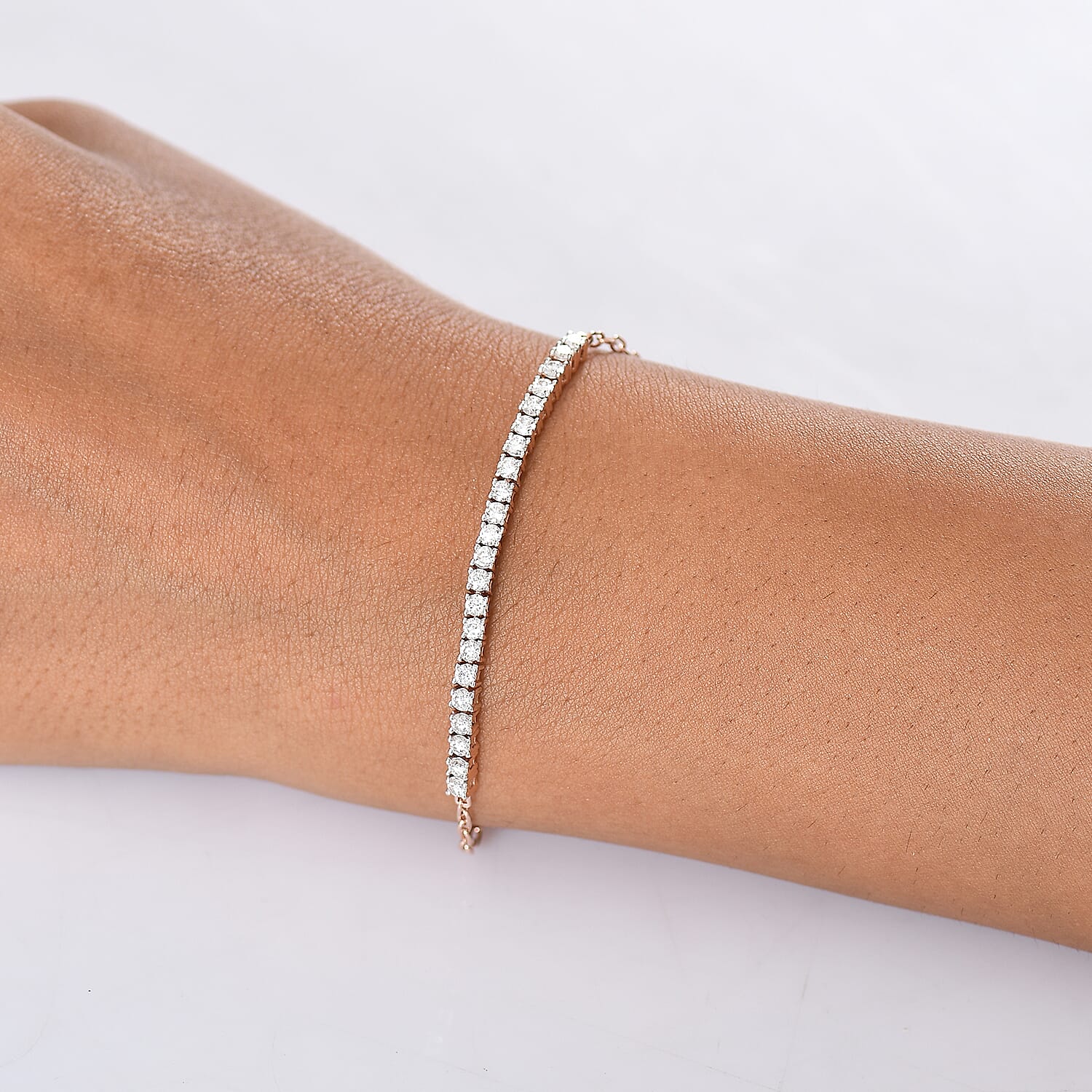 Luxuriant Lab Grown Diamond (SI-GH) Chain Bracelet (Size - 7.5) in 18K Vermeil Rose Gold Plated Sterling Silver 1.00 Ct.