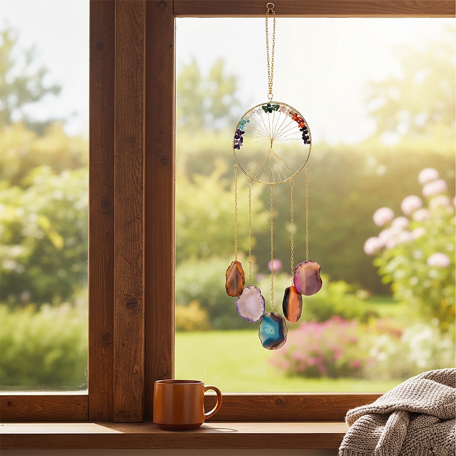 Livmore Gemstone Tree of Life Sun Catcher Wall Hanging (35 to 40cm) - Multi Colour