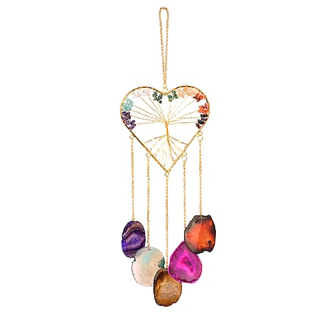Livmore Gemstone Tree of Life - Agate Stone Heart Hanging (35 to 40cm) - Multi Colour