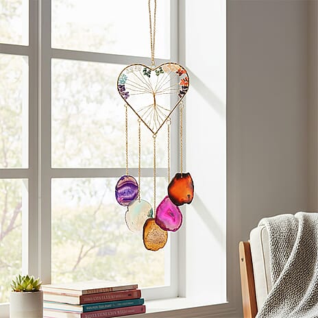 Livmore Gemstone Tree of Life & Agate Stone Heart Hanging (35 to 40cm) - Multi Colour