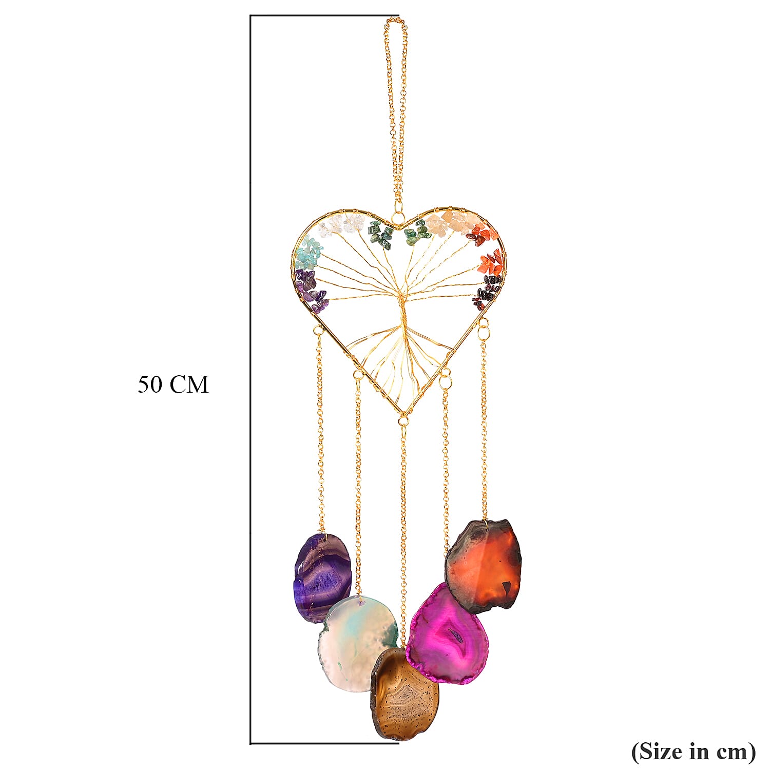 Livmore Gemstone Tree of Life - Agate Stone Heart Hanging (35 to 40cm) - Multi Colour