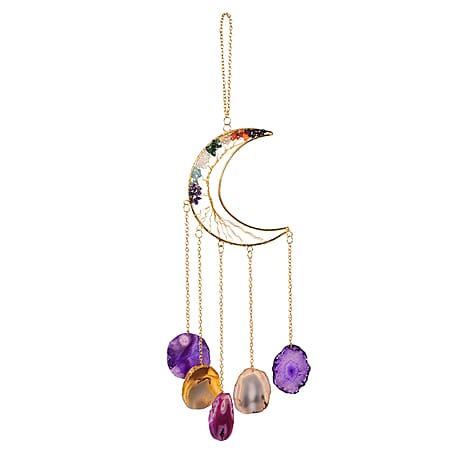 Livmore Gemstone Tree of Life - Agate Stone Moon Hanging (35 to 40cm) - Multi Colour