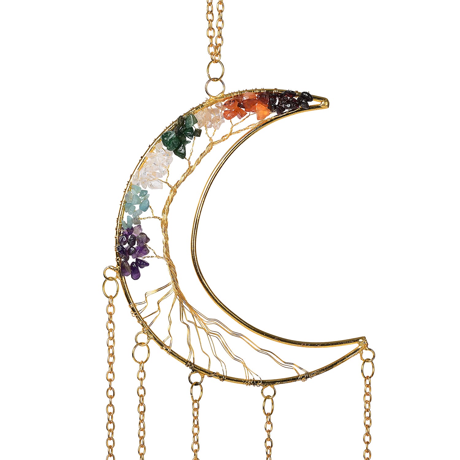 Livmore Gemstone Tree of Life - Agate Stone Moon Hanging (35 to 40cm) - Multi Colour