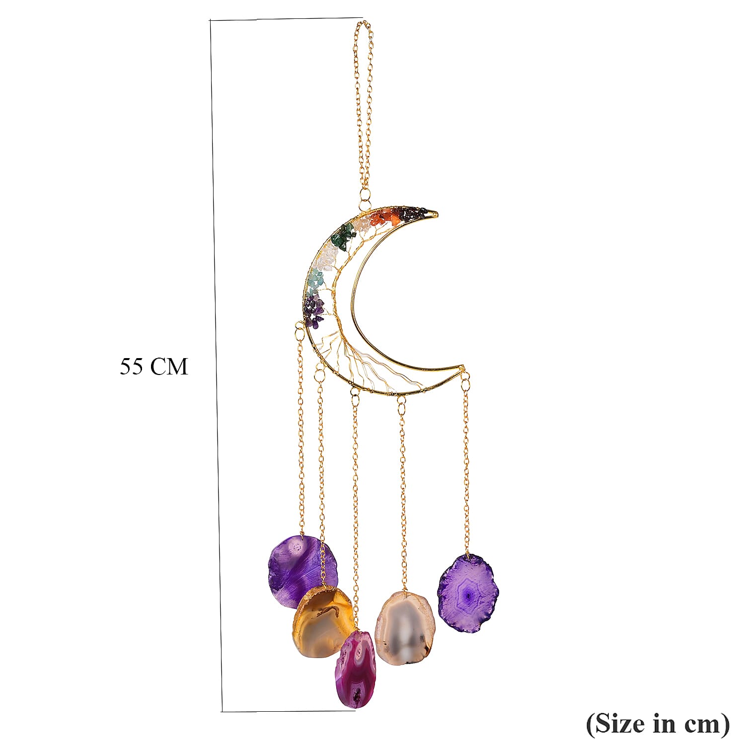 Livmore Gemstone Tree of Life - Agate Stone Moon Hanging (35 to 40cm) - Multi Colour
