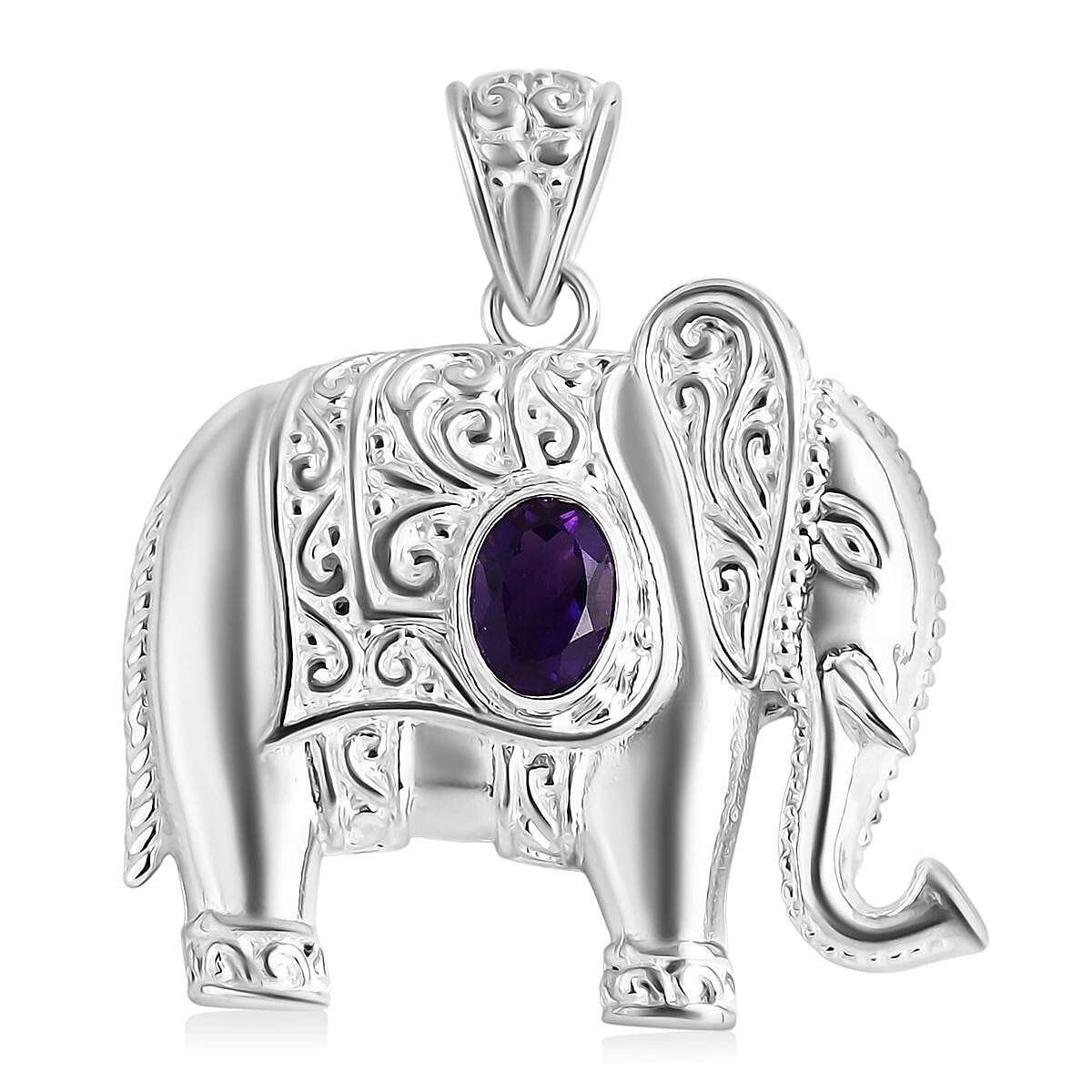 Bali Legacy African Amethyst Elephant Pendant Sterling Silver, Silver Wt. 6.27 Gms.
