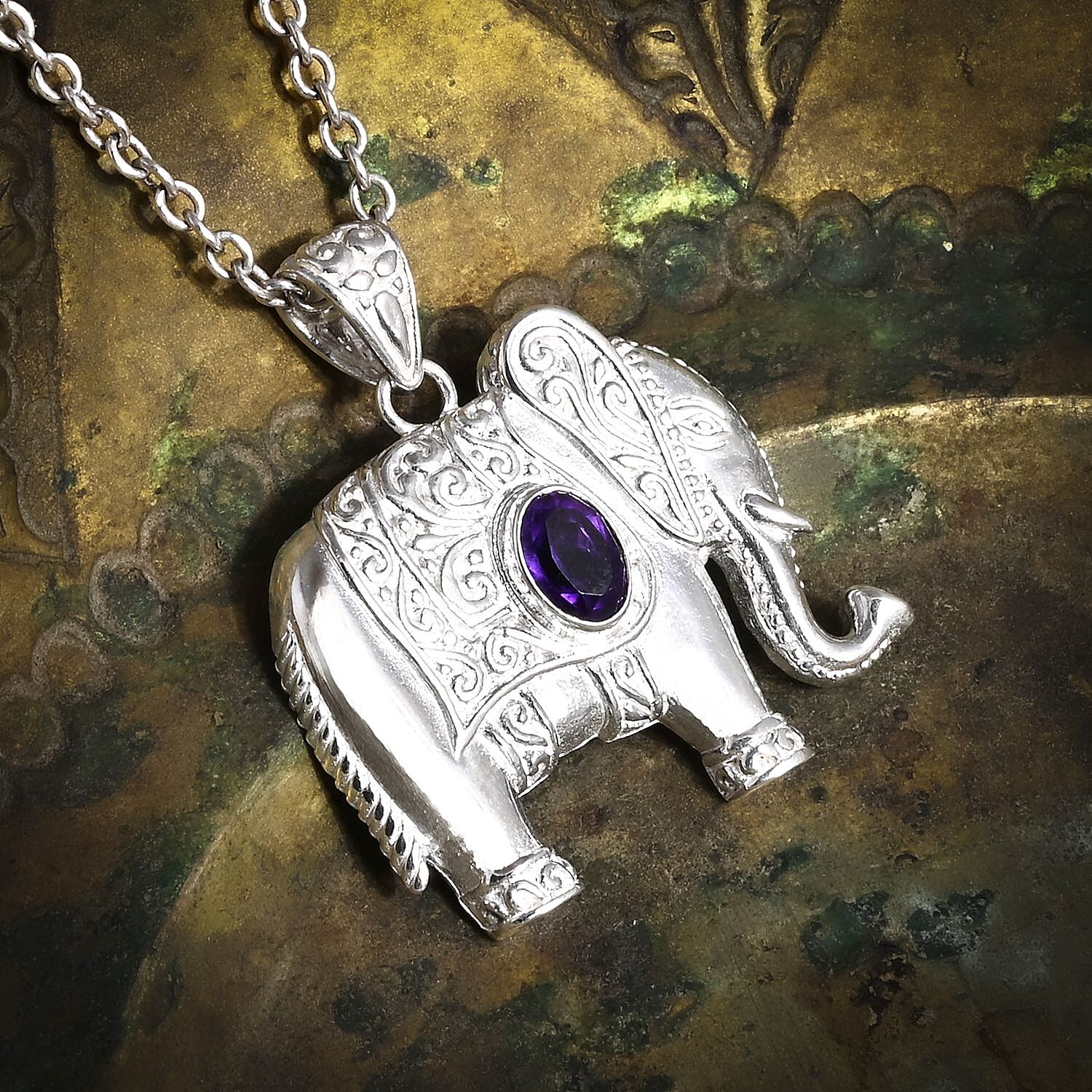 Bali Legacy African Amethyst Elephant Pendant Sterling Silver, Silver Wt. 6.27 Gms.
