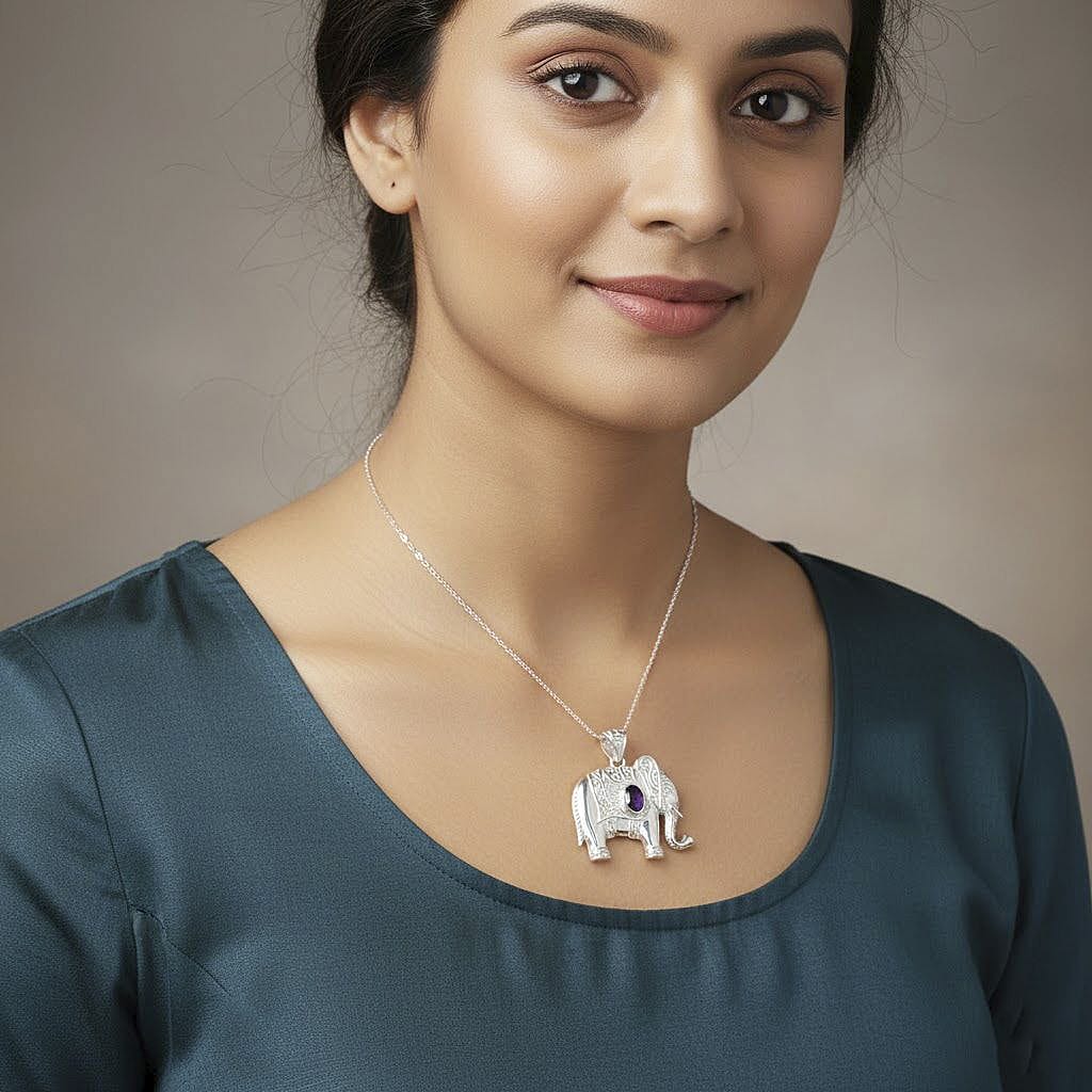 Bali Legacy African Amethyst Elephant Pendant Sterling Silver, Silver Wt. 6.27 Gms.