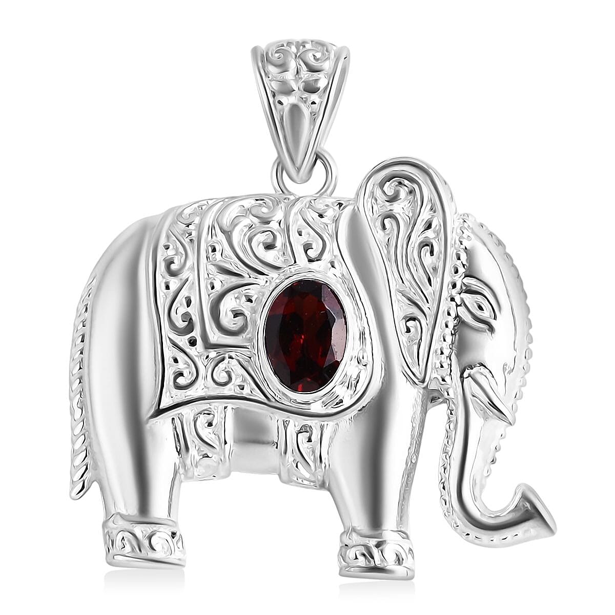 Bali Legacy Red Garnet Elephant Pendant Sterling Silver, Silver Wt. 5.90 Gms.